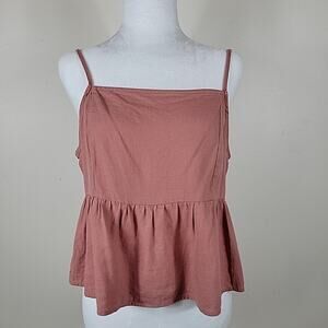 LA Hearts Linen Top Womens S‎ Burnt Red Tie Back Babydoll Boho Y2K Coastal